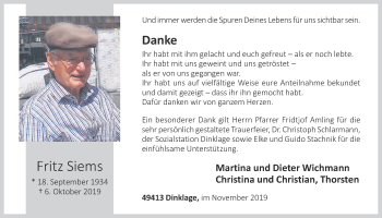 Anzeige von Fritz Siems von OM-Medien