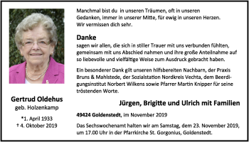 Anzeige von Gertrud Oldehus von OM-Medien