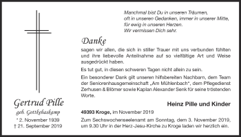 Anzeige von Gertrud Pille von OM-Medien