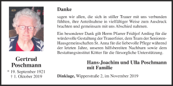 Anzeige von Gertrud Poschmann von OM-Medien