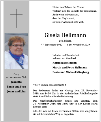 Anzeige von Gisela Hellmann von OM-Medien