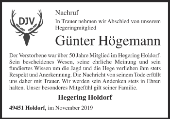 Anzeige von Günter Högemann von OM-Medien