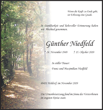 Anzeige von Günther Niedfeld von OM-Medien