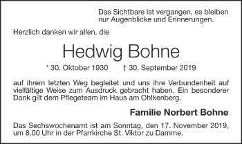 Anzeige von Hedwig Bohne von OM-Medien