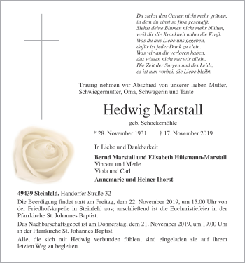 Anzeige von Hedwig Marstall von OM-Medien