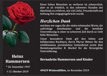 Anzeige von Heinz Hammersen von OM-Medien