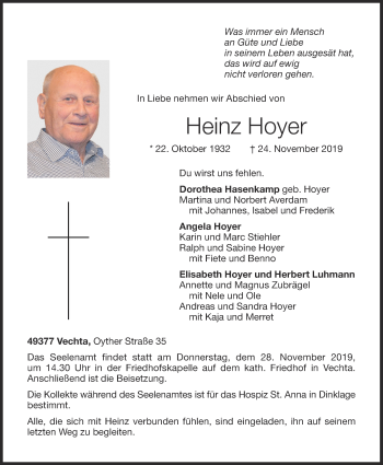 Anzeige von Heinz Hoyer von OM-Medien