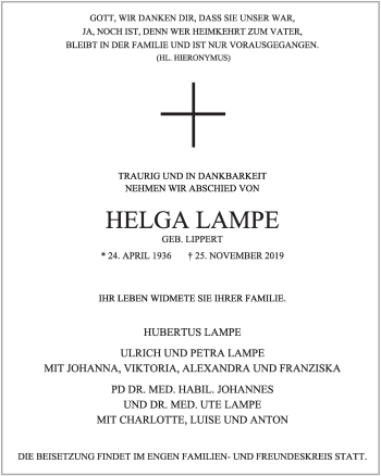 Anzeige von Helga Lampe von OM-Medien
