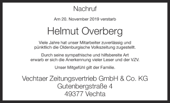 Anzeige von Helmut Overberg von OM-Medien