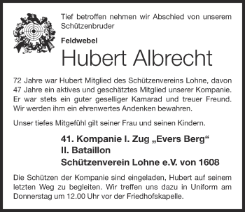 Anzeige von Hubert Albrecht von OM-Medien