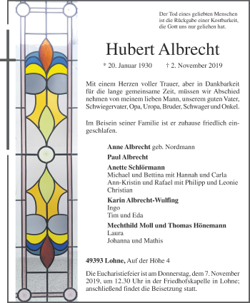Anzeige von Hubert Albrecht von OM-Medien