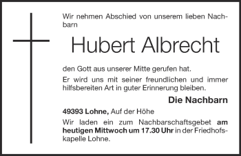 Anzeige von Hubert Albrecht von OM-Medien
