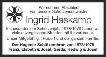 Anzeige von Ingrid Haskamp von OM-Medien