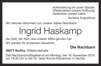 Anzeige von Ingrid Haskamp von OM-Medien