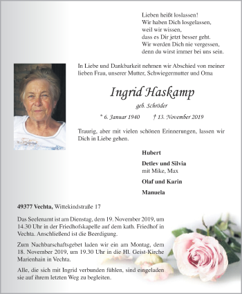 Anzeige von Ingrid Haskamp von OM-Medien