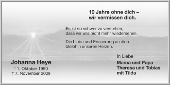 Anzeige von Johanna Heye von OM-Medien