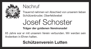 Anzeige von Josef Schoster von OM-Medien