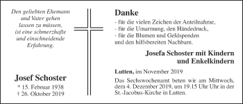 Anzeige von Josef Schoster von OM-Medien