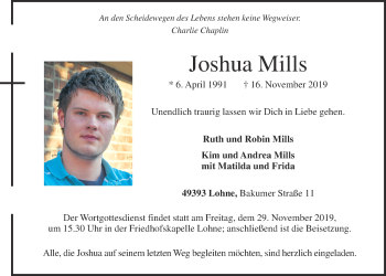 Anzeige von Joshua Mills von OM-Medien