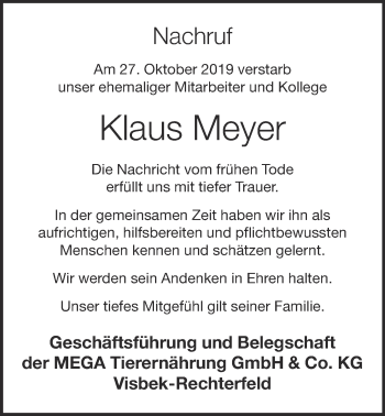 Anzeige von Klaus Meyer von OM-Medien