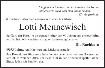 Anzeige von Lotti Mennewisch von OM-Medien