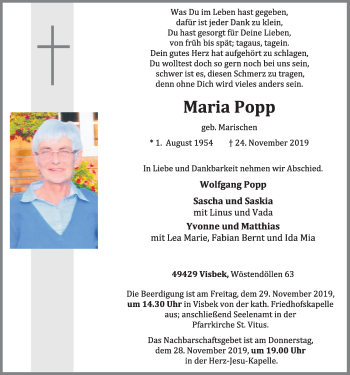 Anzeige von Maria Popp von OM-Medien