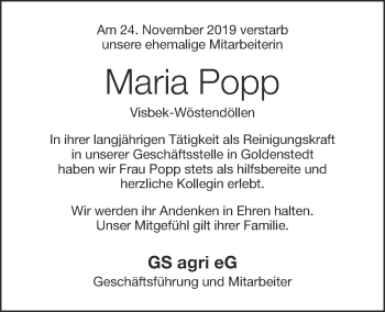 Anzeige von Maria Popp von OM-Medien