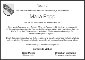 Anzeige von Maria Popp von OM-Medien