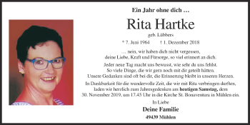 Anzeige von Rita Hartke von OM-Medien