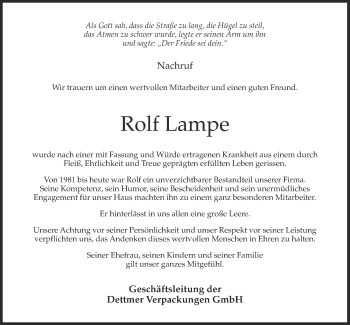 Anzeige von Rolf Lampe von OM-Medien