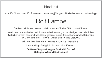 Anzeige von Rolf Lampe von OM-Medien