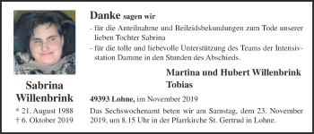 Anzeige von Sabrina Willenbrink von OM-Medien