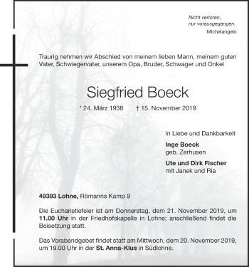 Anzeige von Siegfried Boeck von OM-Medien