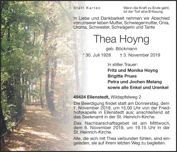 Anzeige von Thea Hoyng von OM-Medien