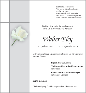 Anzeige von Walter Bley von OM-Medien