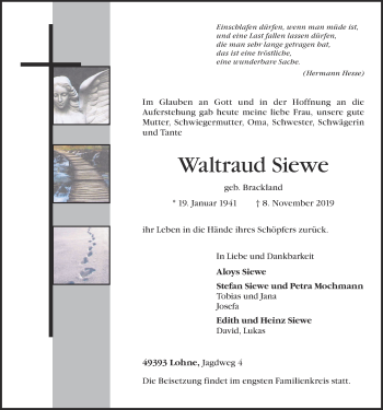 Anzeige von Waltraud Siewe von OM-Medien