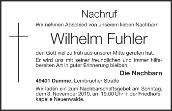 Anzeige von Wilhelm Fuhler von OM-Medien