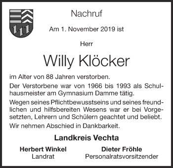 Anzeige von Willy Klöcker von OM-Medien