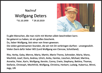 Anzeige von Wolfgang Deters von OM-Medien