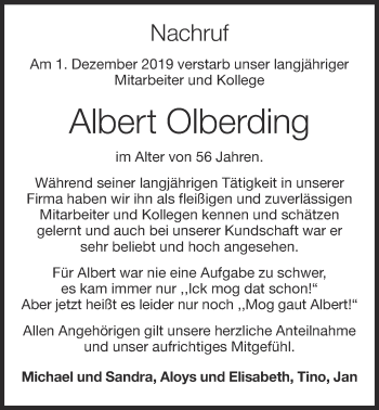 Anzeige von Albert Olberding von OM-Medien