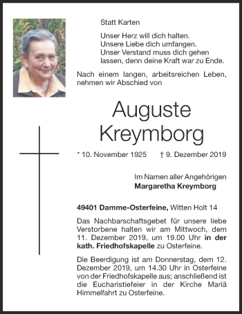 Anzeige von Auguste Kreymborg von OM-Medien