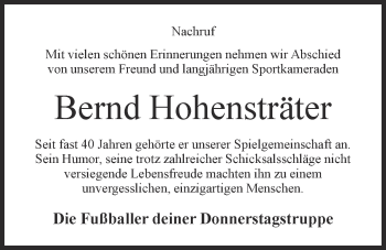 Anzeige von Bernd Hohensträter von OM-Medien