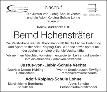 Anzeige von Bernd Hohensträter von OM-Medien
