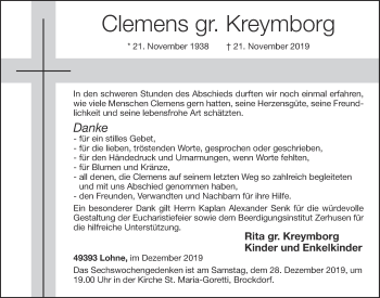 Anzeige von Clemens gr. Kreymborg von OM-Medien