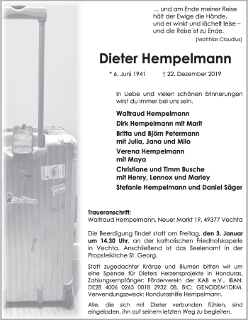 Anzeige von Dieter Hempelmann von OM-Medien