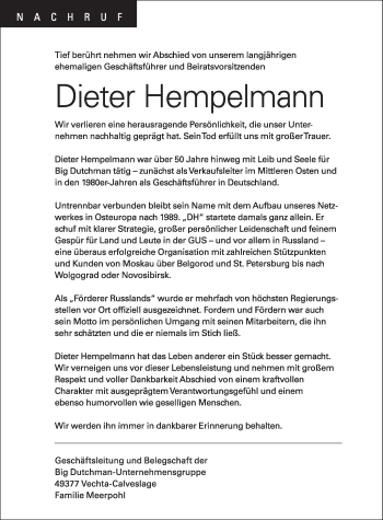Anzeige von Dieter Hempelmann von OM-Medien