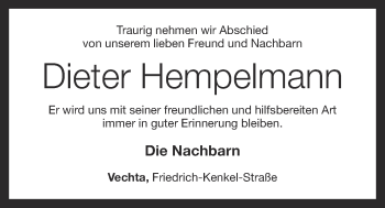 Anzeige von Dieter Hempelmann von OM-Medien