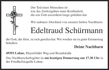 Anzeige von Edeltraud Schürmann von OM-Medien
