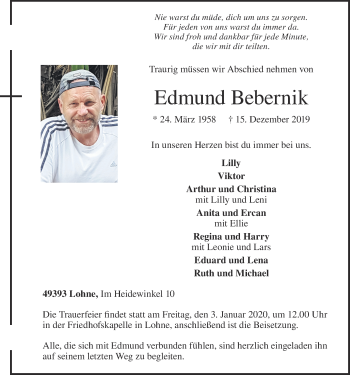 Anzeige von Edmund Bebernik von OM-Medien