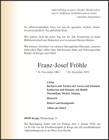 Anzeige von Franz-Josef Fröhle von OM-Medien